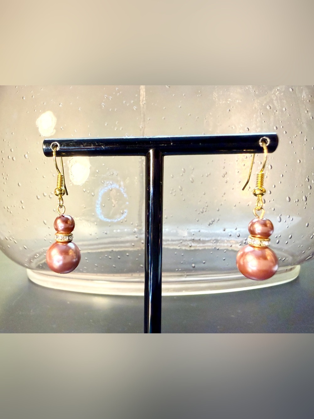 Vintage Art Deco Inspired Faux Pink Pearl & Rhinestone Dangle Earrings